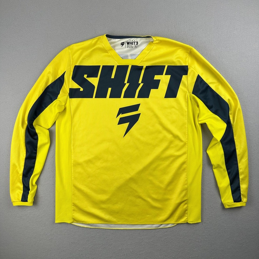 Shift Whit3 Label Motocross Jersey Mens Large Yellow Navy Blue Graphic 21707